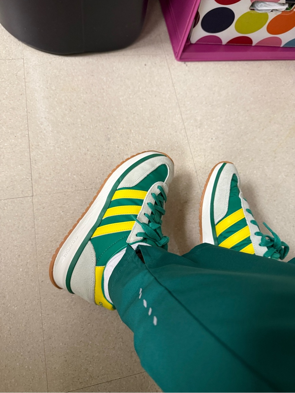 Green and Yellow Retro-Style Adidas Cloud Foam Women's Sneakers 7.5